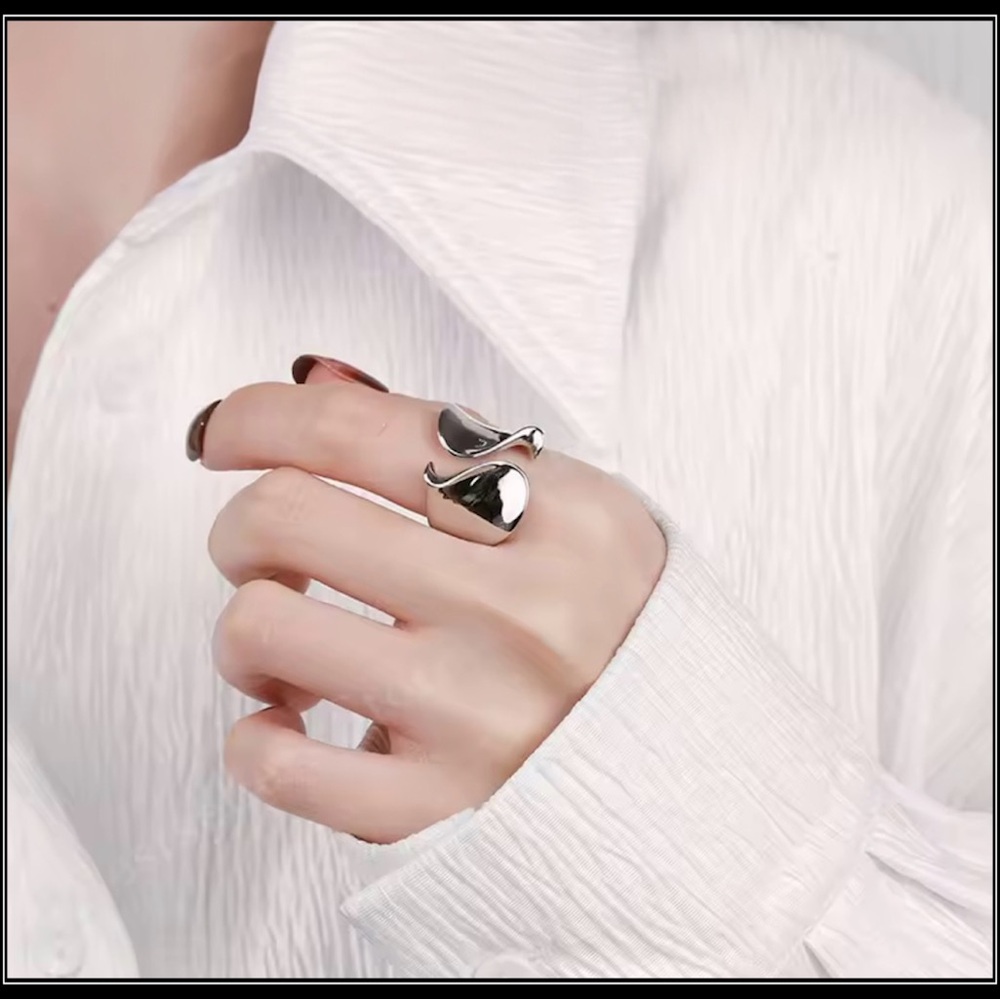 New Wide 925 Silver Sculptural Abstract Open Band Adjustable Ring - Picture 4 of 5